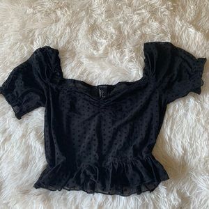 Sheer, Flocked, Swiss Dot Short Sleeved Crop Top